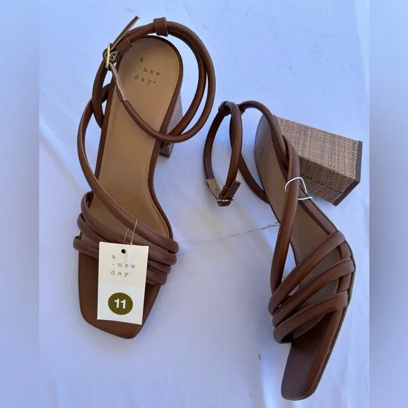 A New Day Tan Strappy Block Heels - Picture 1 of 5